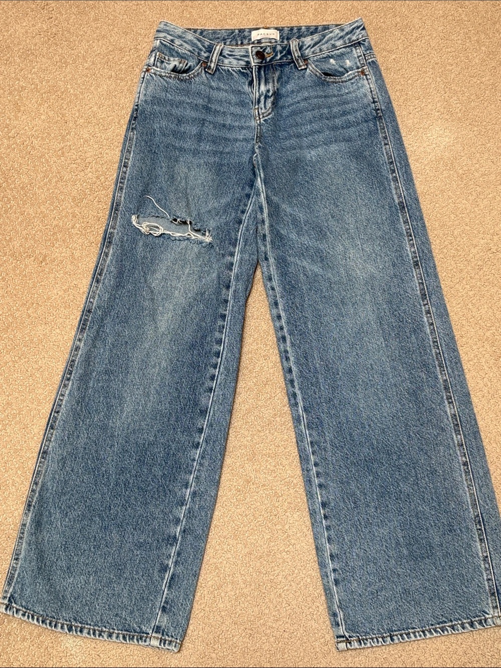 PacSun Women's Lose-Rise Baggy Distressed Mid-Blue Jeans, Size 24